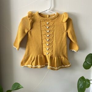 Cynthia Rowley Mustard Yellow Kniited Scallop hem sweater Dress. 3-6 mo